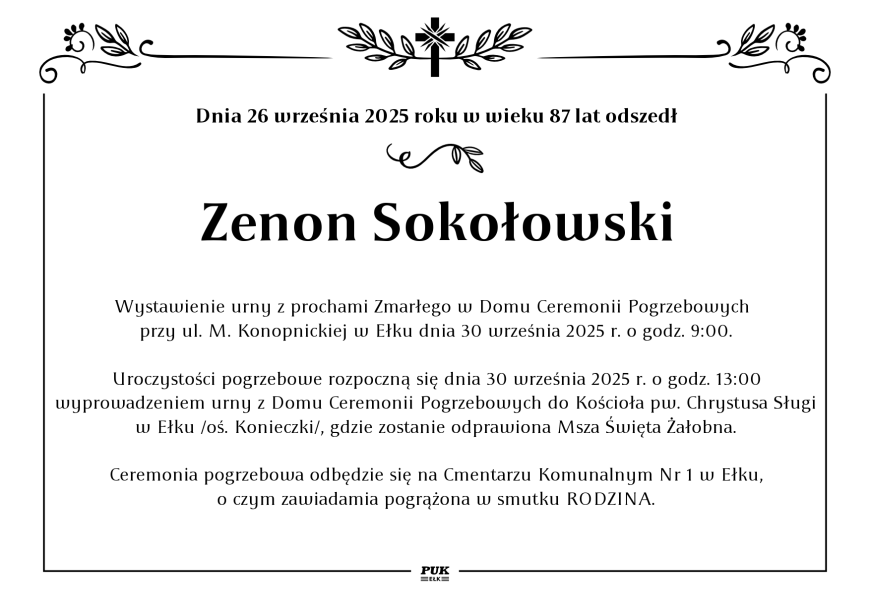 Zenon Sokołowski - nekrolog